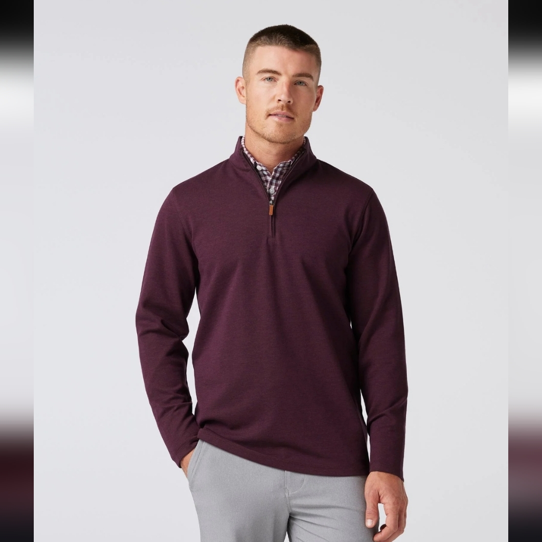 Mizzen + Main Men’s Kpi Quarter Zip Pullover Wine Heather Size Medium Nwt